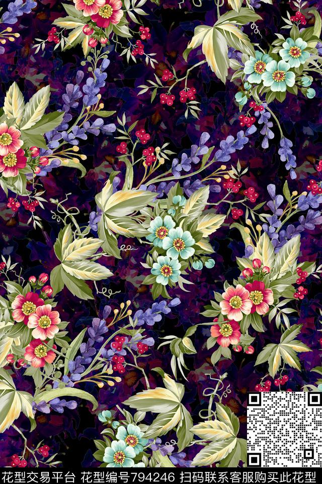 乱花大花花朵数码印花华亿平台下载（图片编号: 794246） - 瓦栏（Walan）