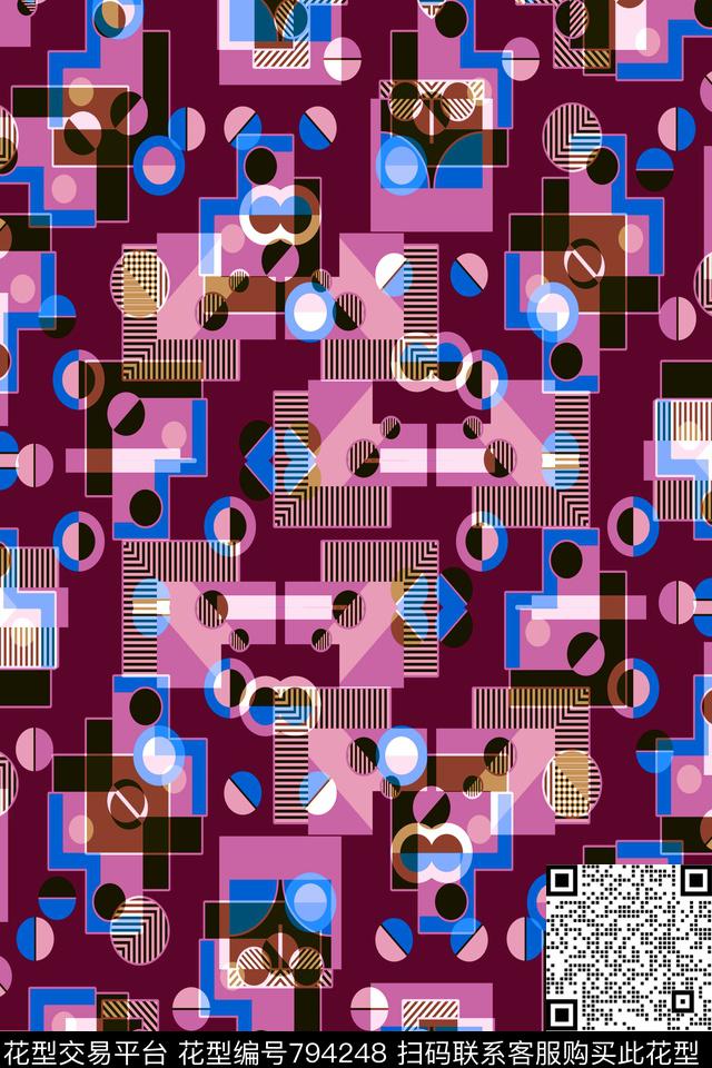 不规则几何小方块十字传统印花华亿平台下载（图片编号: 794248） - 瓦栏（Walan）