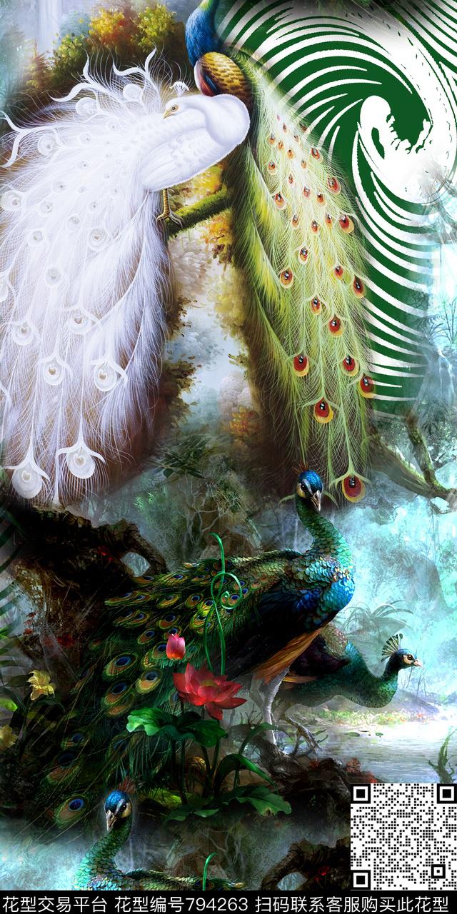 孔雀油画数码数码印花华亿平台下载（图片编号: 794263） - 瓦栏（Walan）