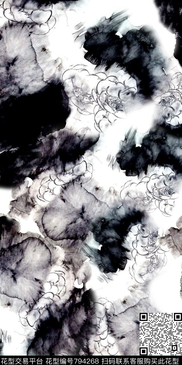 水墨数码中国风数码印花华亿平台下载（图片编号: 794268） - 瓦栏（Walan）