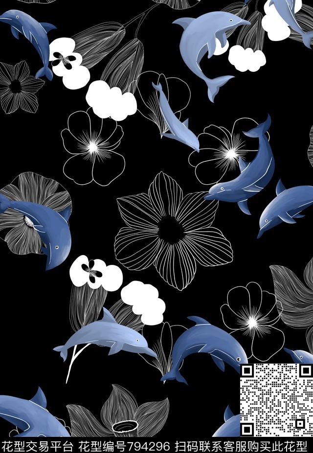 花鸟玉兰花水彩手绘花卉数码印花华亿平台下载（图片编号: 794296） - 瓦栏（Walan）