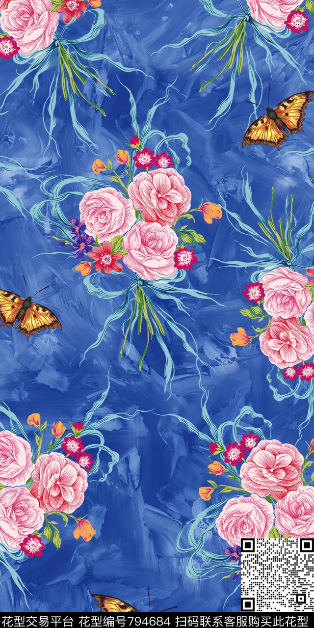 玉兰花乱花花鸟数码印花华亿平台下载（图片编号: 794684） - 瓦栏（Walan）