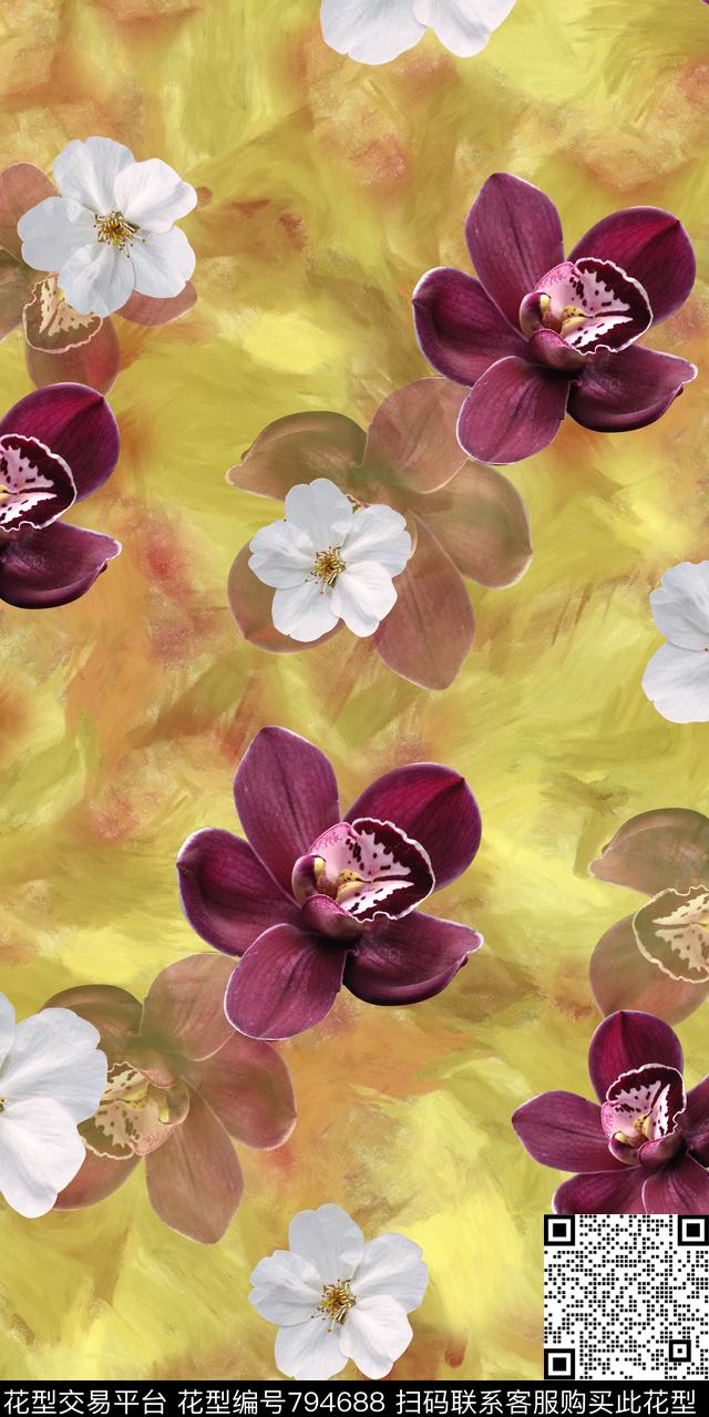 三色堇玉兰花小碎花数码印花华亿平台下载（图片编号: 794688） - 瓦栏（Walan）