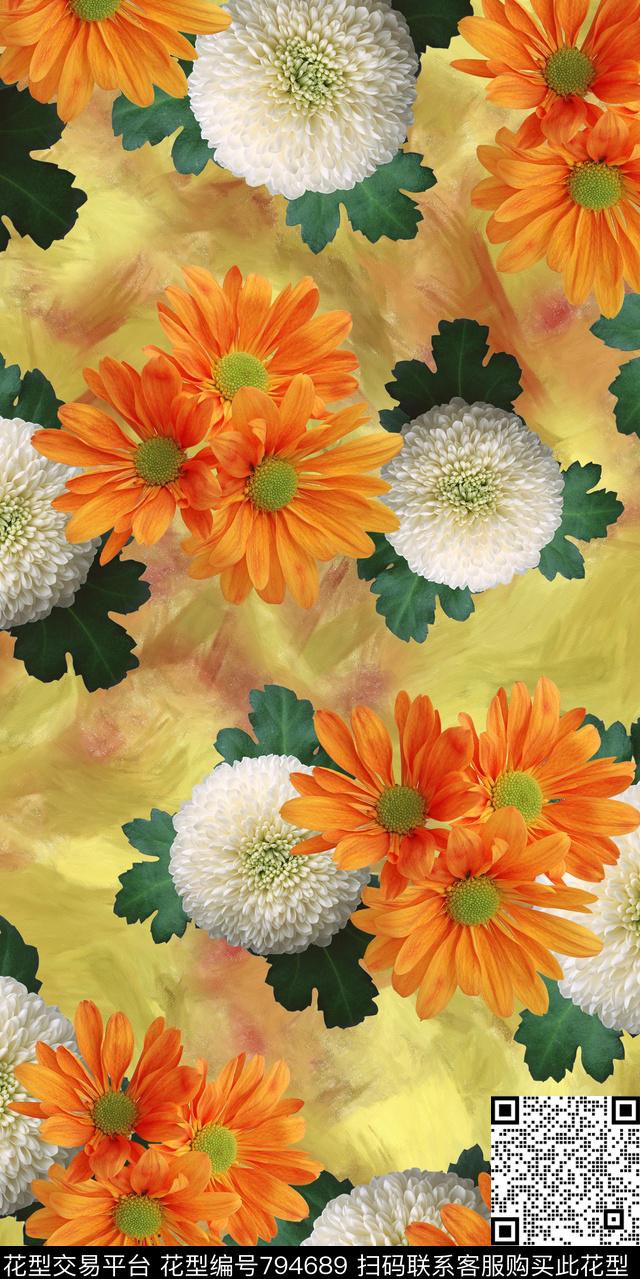 大花花卉乱花数码印花华亿平台下载（图片编号: 794689） - 瓦栏（Walan）
