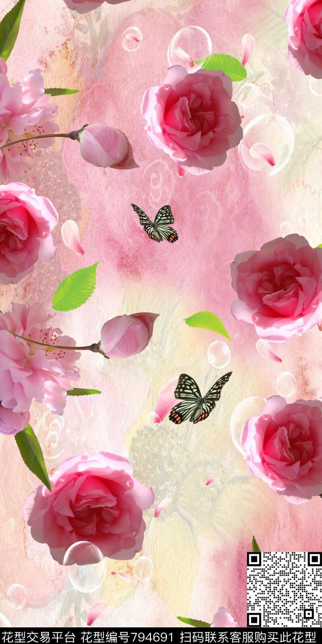 花卉花朵叶子数码印花华亿平台下载（图片编号: 794691） - 瓦栏（Walan）