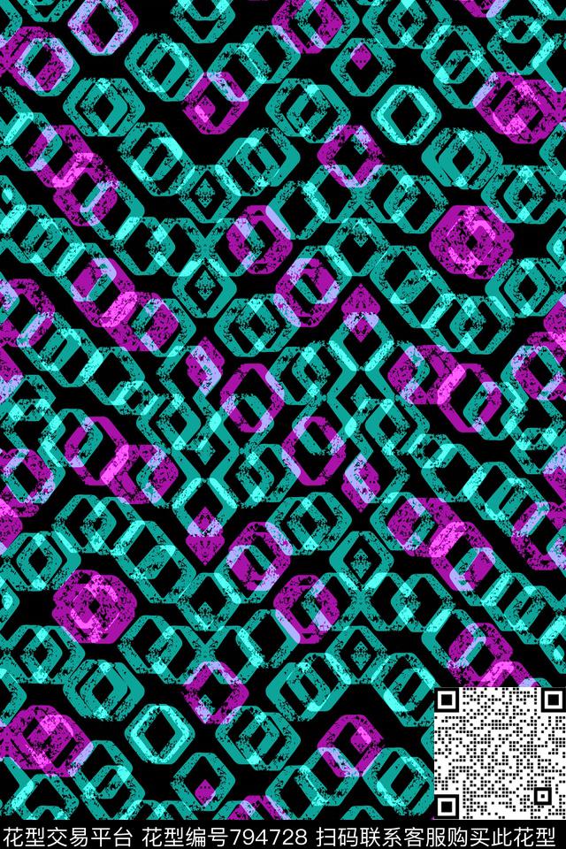 三角形色块菱形传统印花华亿平台下载（图片编号: 794728） - 瓦栏（Walan）