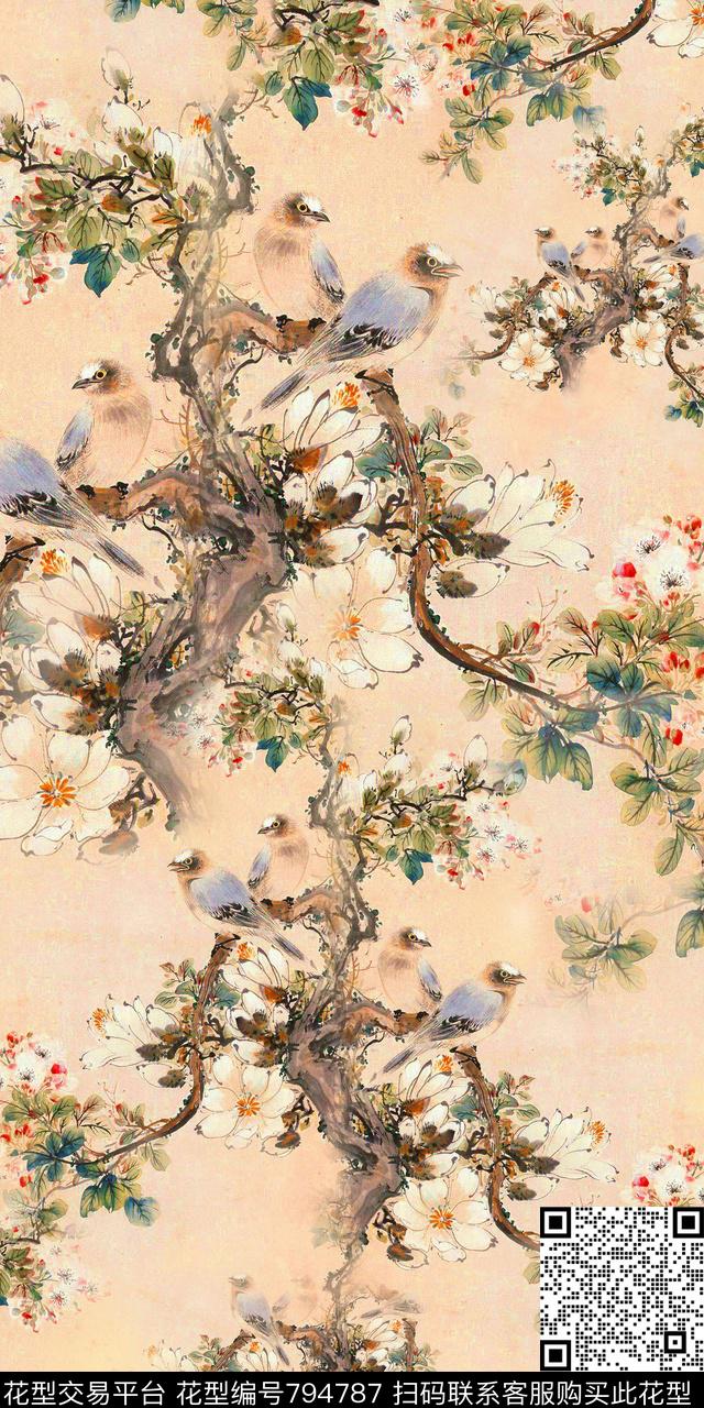 花朵花卉花鸟数码印花华亿平台下载（图片编号: 794787） - 瓦栏（Walan）