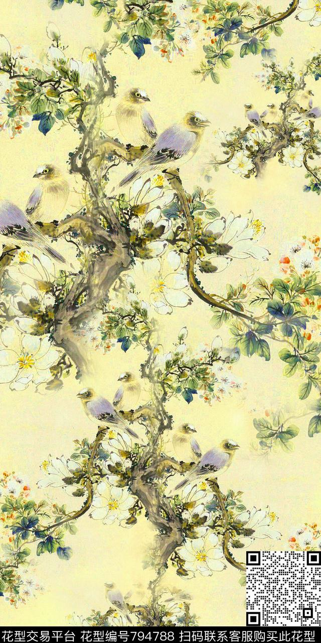 花朵花卉花鸟数码印花华亿平台下载（图片编号: 794788） - 瓦栏（Walan）