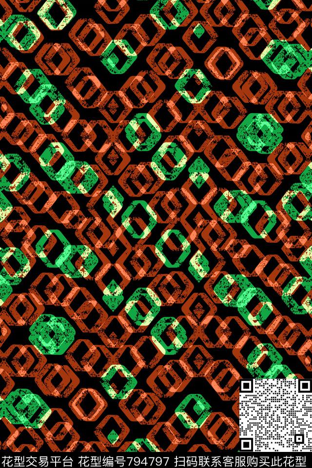 三角形色块菱形传统印花华亿平台下载（图片编号: 794797） - 瓦栏（Walan）