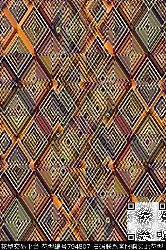 菱形几何条纹三角形传统印花华亿平台下载（图片编号: 794807） - 瓦栏（Walan）