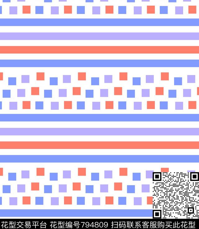 橫条小方块色块传统印花华亿平台下载（图片编号: 794809） - 瓦栏（Walan）
