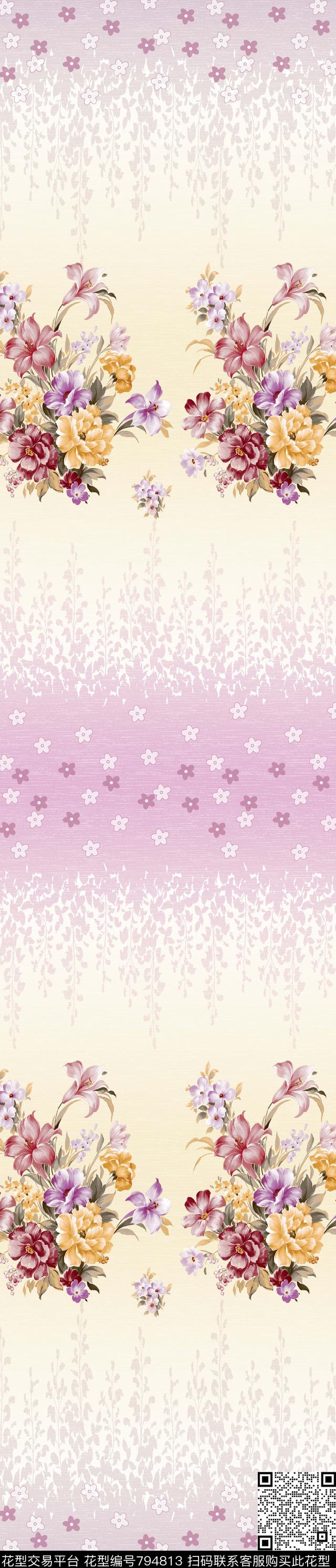 花卉彩条花朵传统印花华亿平台下载（图片编号: 794813） - 瓦栏（Walan）