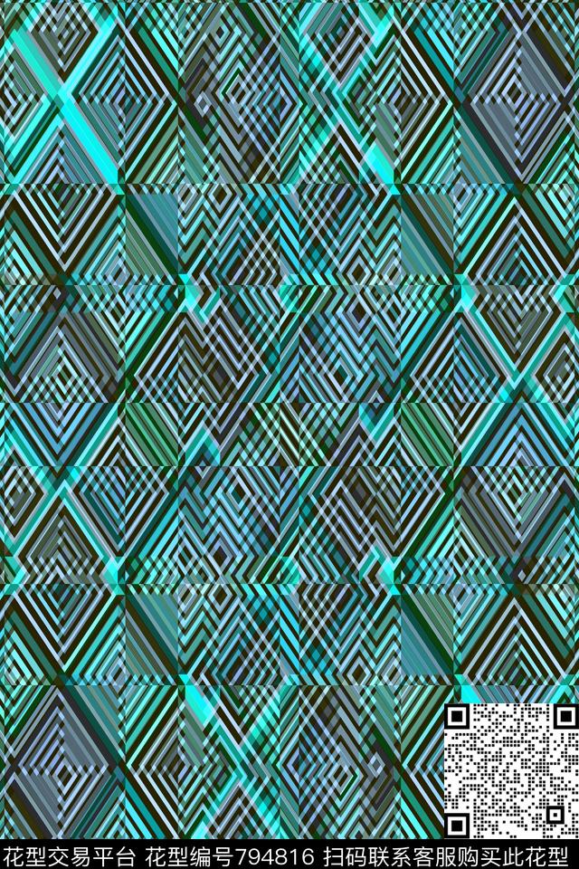 菱形几何条纹三角形传统印花华亿平台下载（图片编号: 794816） - 瓦栏（Walan）