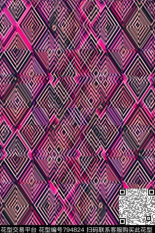 菱形几何条纹三角形传统印花华亿平台下载（图片编号: 794824） - 瓦栏（Walan）