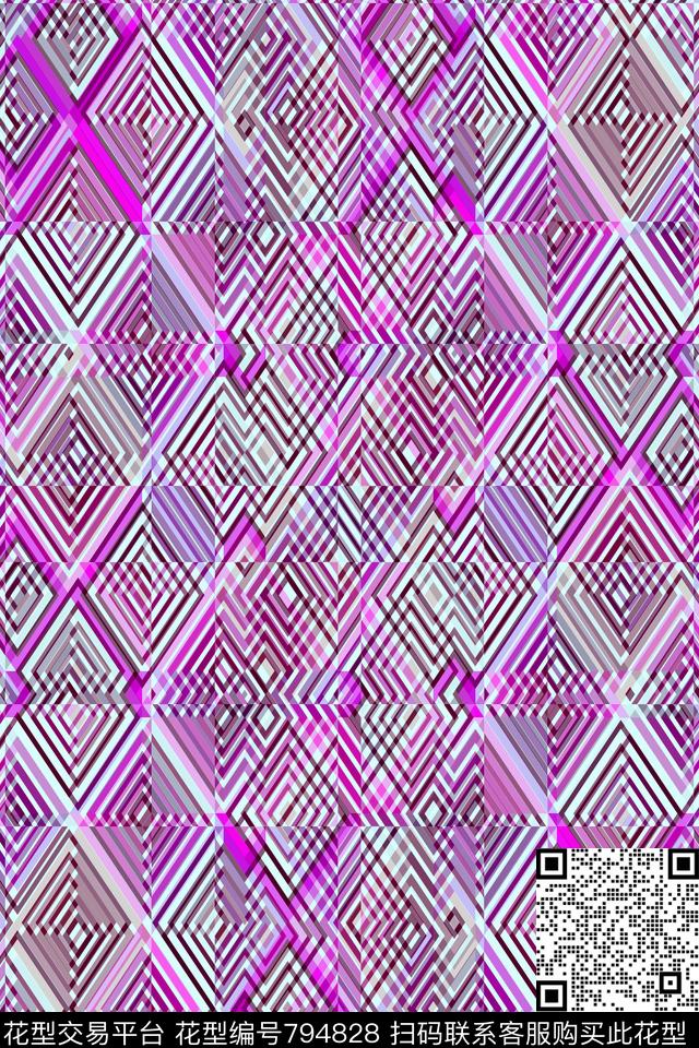 菱形几何条纹三角形传统印花华亿平台下载（图片编号: 794828） - 瓦栏（Walan）