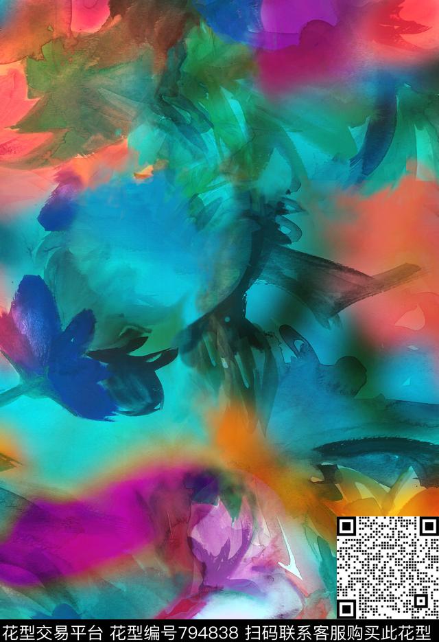 花卉花瓣泼墨数码印花华亿平台下载（图片编号: 794838） - 瓦栏（Walan）