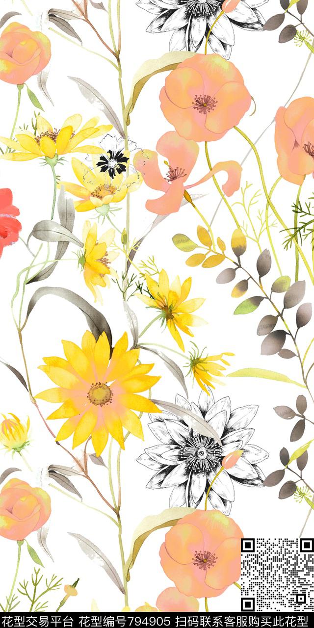 罂粟花乱花花卉数码印花华亿平台下载（图片编号: 794905） - 瓦栏（Walan）