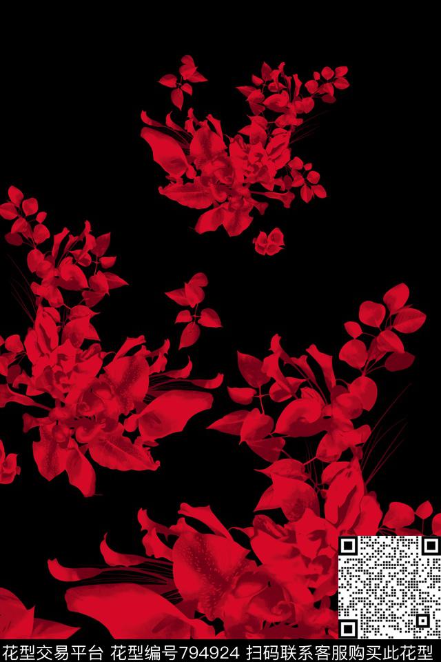 玫瑰大花花朵传统印花华亿平台下载（图片编号: 794924） - 瓦栏（Walan）