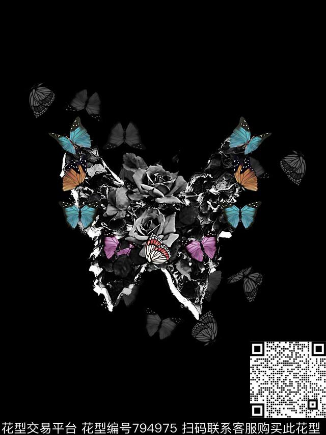 蝴蝶抽象纹理男装T恤华亿平台数码印花华亿平台下载（图片编号: 794975） - 瓦栏（Walan）