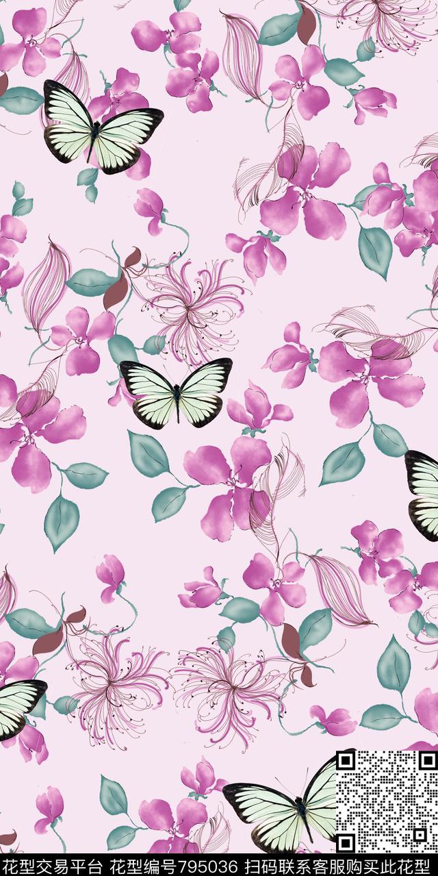 牡丹小碎花花鸟数码印花华亿平台下载（图片编号: 795036） - 瓦栏（Walan）