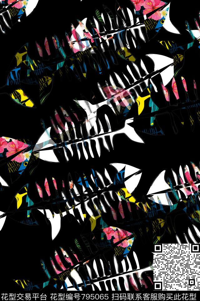 花卉趣味鱼骨传统印花华亿平台下载（图片编号: 795065） - 瓦栏（Walan）