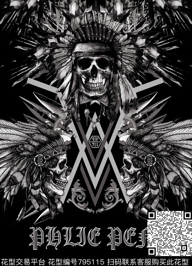 骷髅头不规则几何抽象数码印花华亿平台下载（图片编号: 795115） - 瓦栏（Walan）
