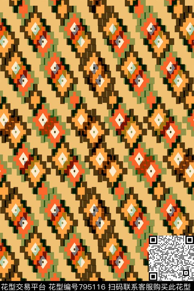 不规则几何小方块马赛克传统印花华亿平台下载（图片编号: 795116） - 瓦栏（Walan）