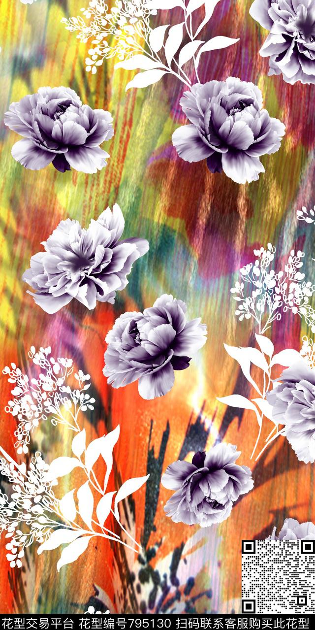花瓣玫瑰兰花数码印花华亿平台下载（图片编号: 795130） - 瓦栏（Walan）