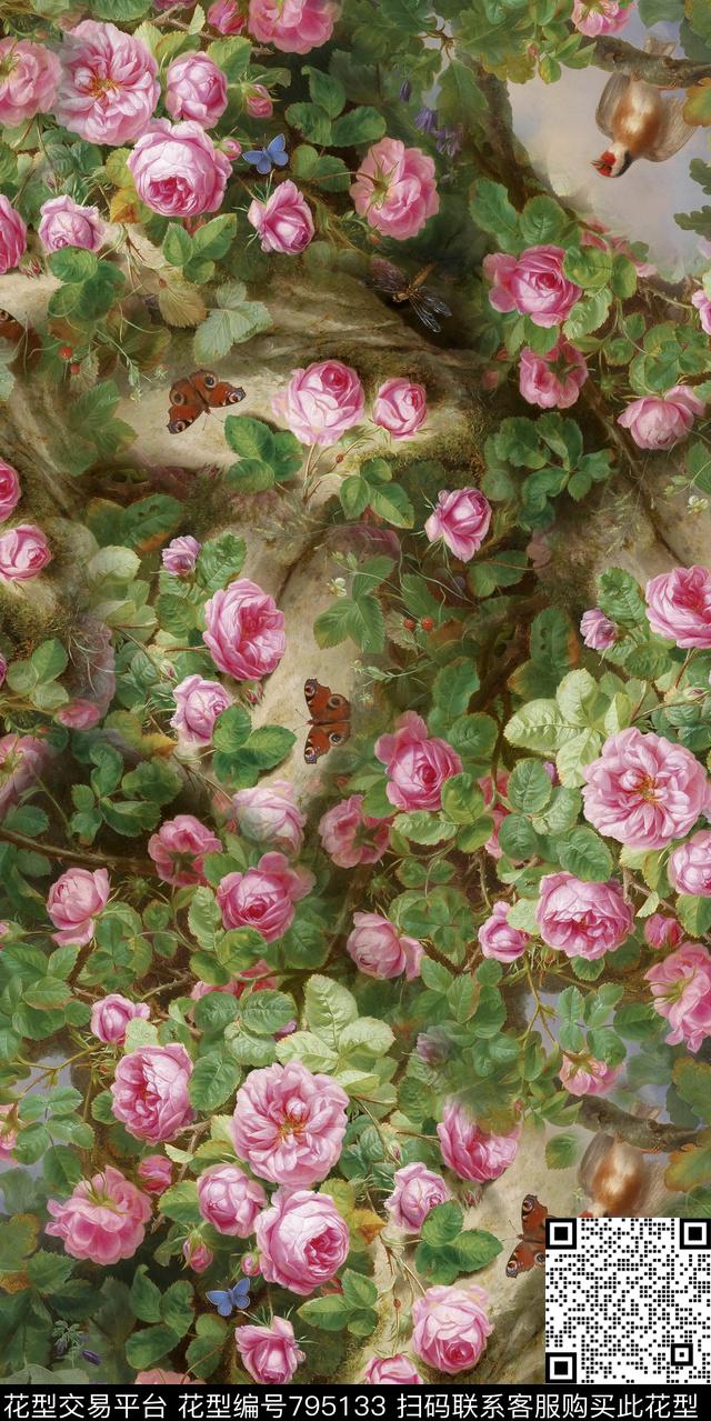 花卉花朵树叶数码印花华亿平台下载（图片编号: 795133） - 瓦栏（Walan）