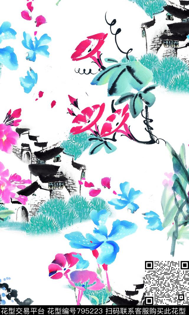 国画花卉、国画花鸟国画花卉、水墨肌理国画花卉、花鸟、水墨画、中国风数码印花华亿平台下载（图片编号: 795223） - 瓦栏（Walan）