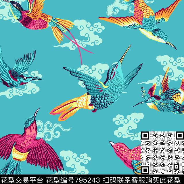 天空方巾花鸟数码印花华亿平台下载（图片编号: 795243） - 瓦栏（Walan）