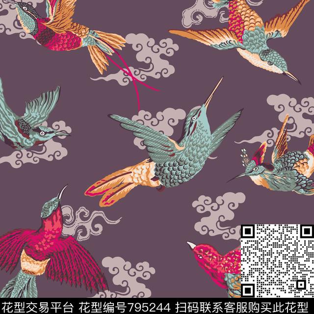 天空方巾花鸟数码印花华亿平台下载（图片编号: 795244） - 瓦栏（Walan）