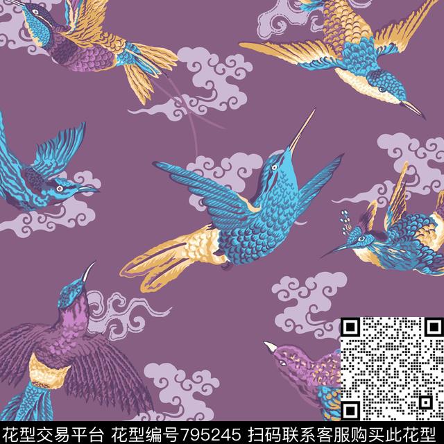 天空方巾花鸟数码印花华亿平台下载（图片编号: 795245） - 瓦栏（Walan）