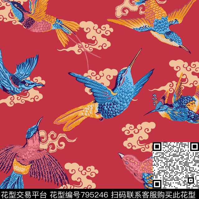 方巾花鸟鸟数码印花华亿平台下载（图片编号: 795246） - 瓦栏（Walan）