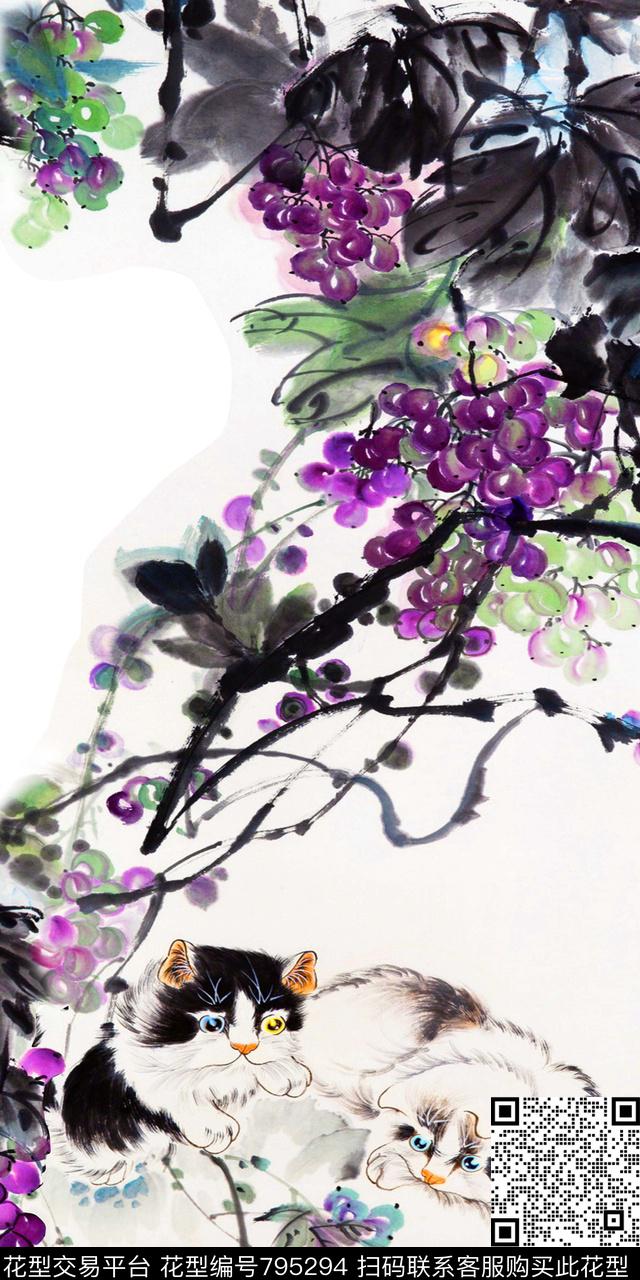 手绘数码印花水墨数码印花华亿平台下载（图片编号: 795294） - 瓦栏（Walan）