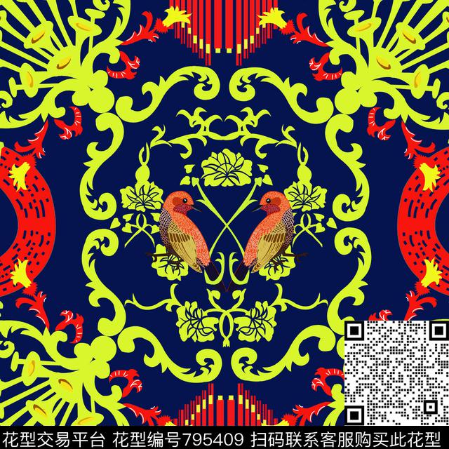 民族风图腾卷草纹传统印花华亿平台下载（图片编号: 795409） - 瓦栏（Walan）