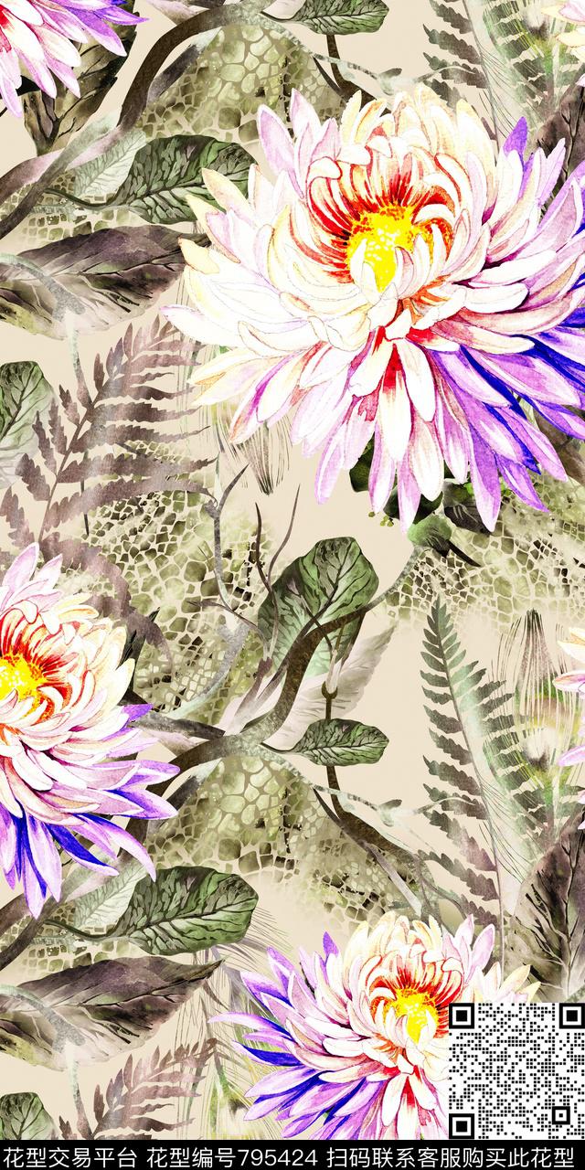 数码植物花朵数码印花华亿平台下载（图片编号: 795424） - 瓦栏（Walan）