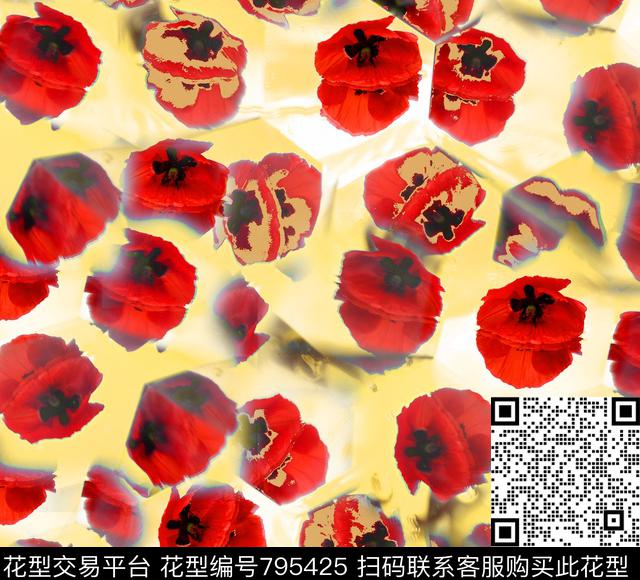 罂粟花花朵抽象数码印花华亿平台下载（图片编号: 795425） - 瓦栏（Walan）