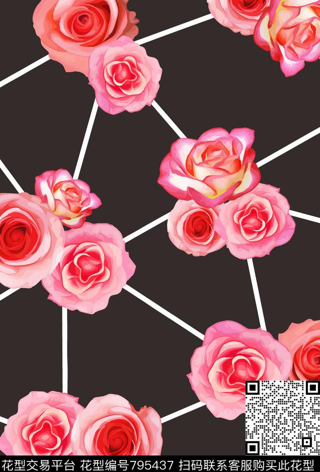 花卉大花月季花数码印花华亿平台下载（图片编号: 795437） - 瓦栏（Walan）