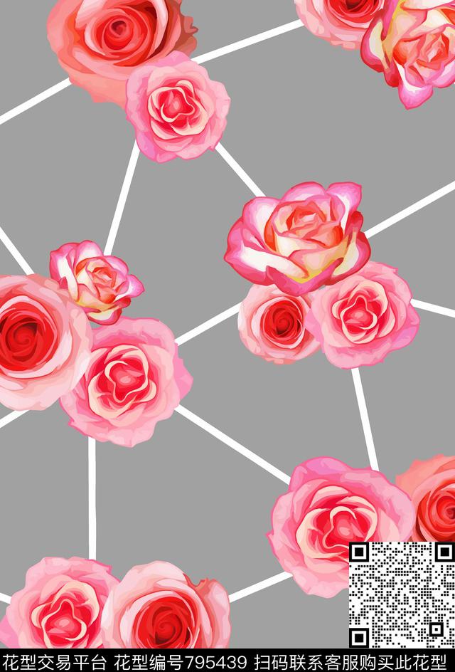 花卉大花月季花数码印花华亿平台下载（图片编号: 795439） - 瓦栏（Walan）