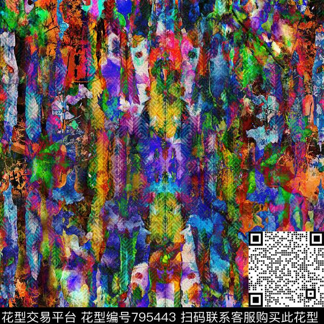 树枝抽象重彩数码印花华亿平台下载（图片编号: 795443） - 瓦栏（Walan）