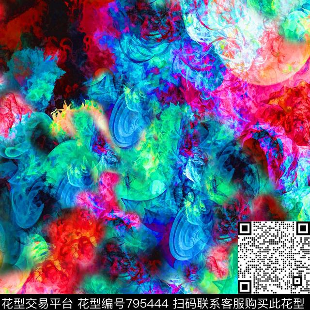 树枝抽象重彩数码印花华亿平台下载（图片编号: 795444） - 瓦栏（Walan）