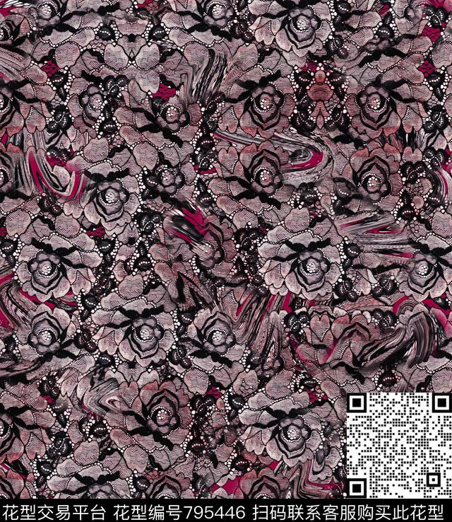 树枝抽象重彩数码印花华亿平台下载（图片编号: 795446） - 瓦栏（Walan）