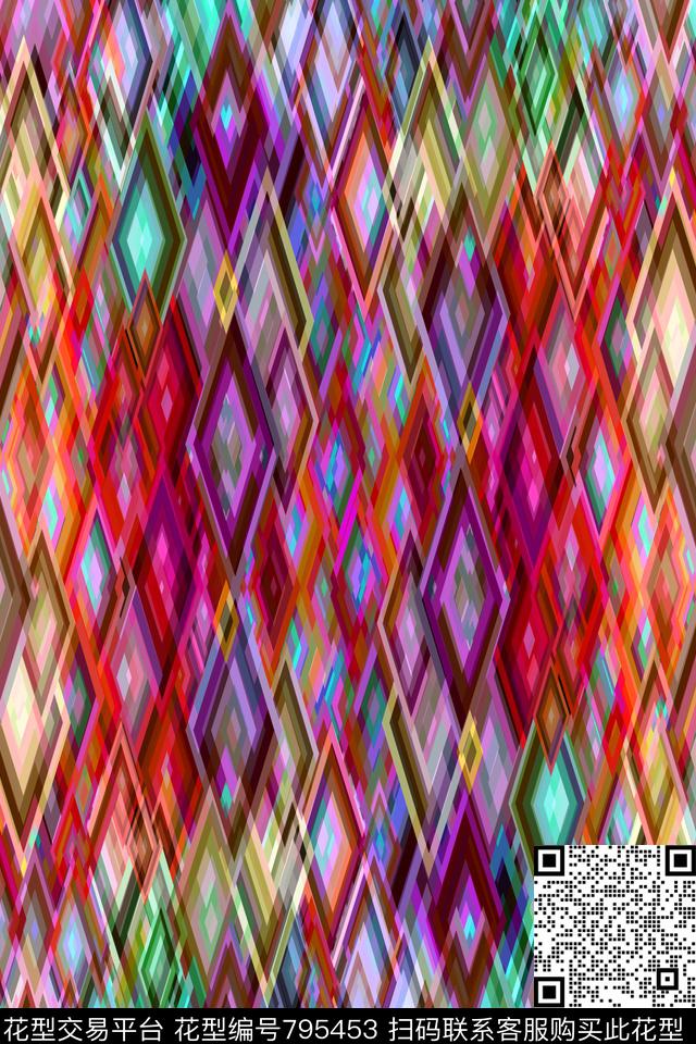 色块不规则几何菱形传统印花华亿平台下载（图片编号: 795453） - 瓦栏（Walan）