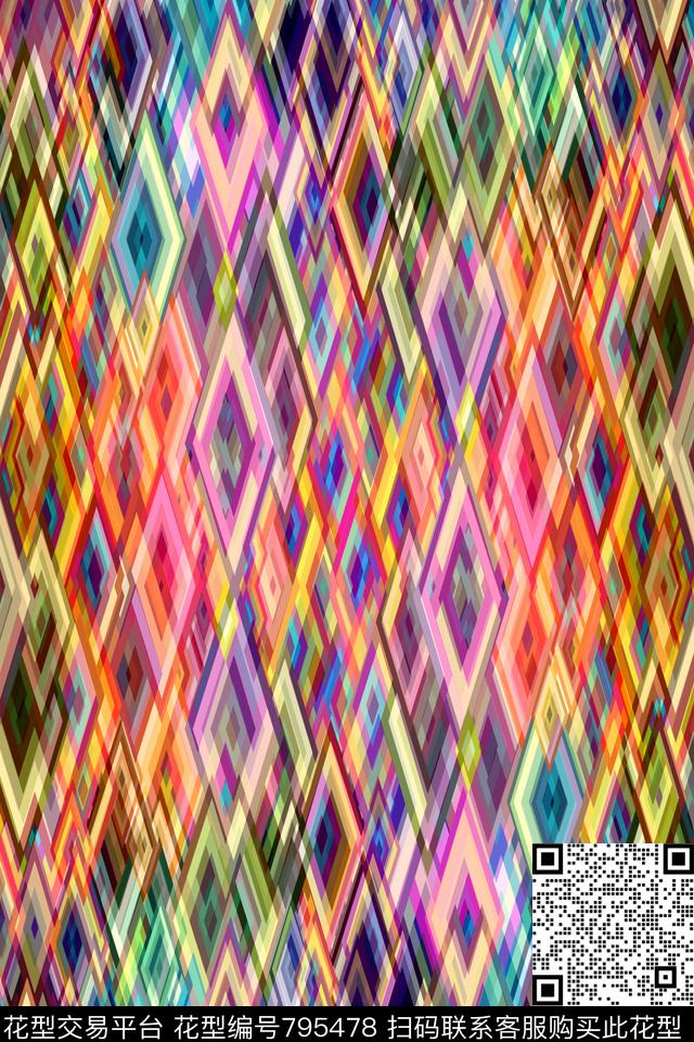 色块不规则几何菱形传统印花华亿平台下载（图片编号: 795478） - 瓦栏（Walan）