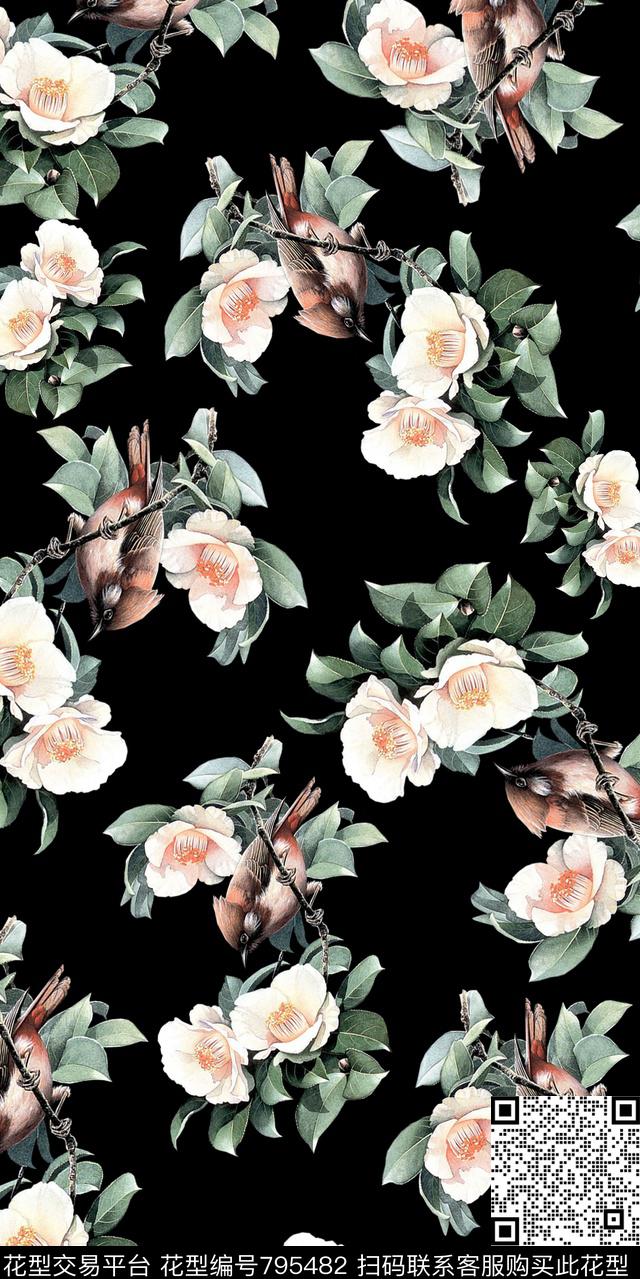 牡丹花卉花鸟数码印花华亿平台下载（图片编号: 795482） - 瓦栏（Walan）