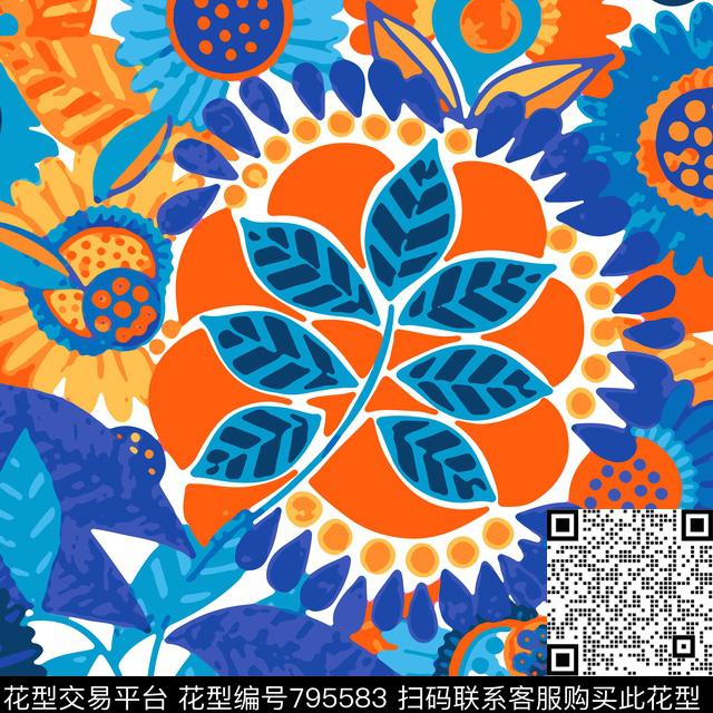 丝巾花卉手绘传统印花华亿平台下载（图片编号: 795583） - 瓦栏（Walan）