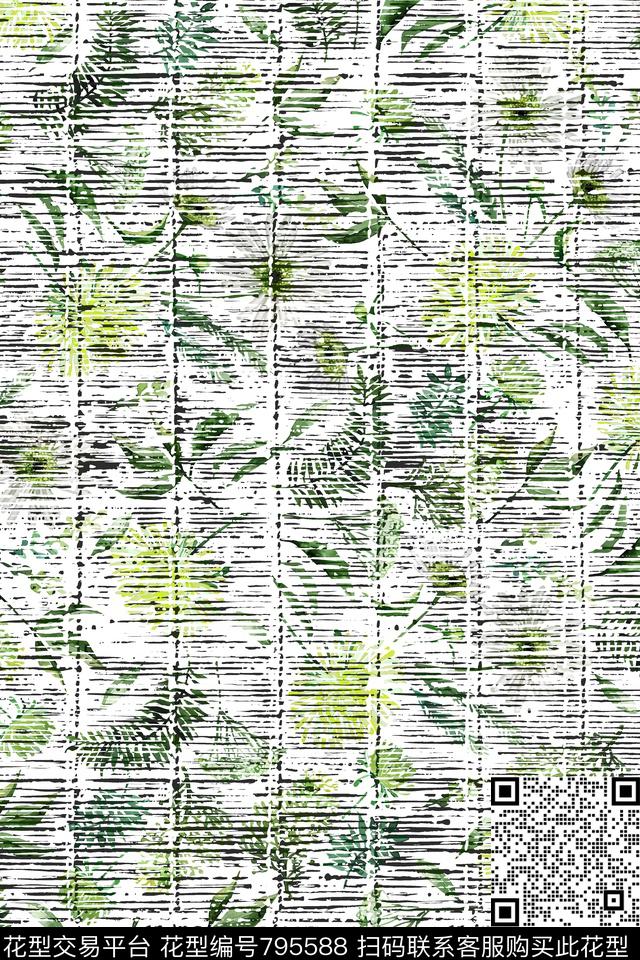 格子肌理叶子数码印花华亿平台下载（图片编号: 795588） - 瓦栏（Walan）