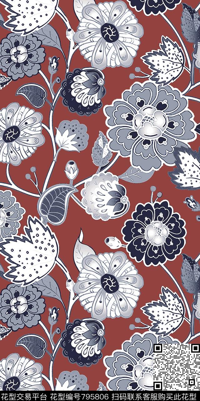 欧美意大利简单花传统印花华亿平台下载（图片编号: 795806） - 瓦栏（Walan）