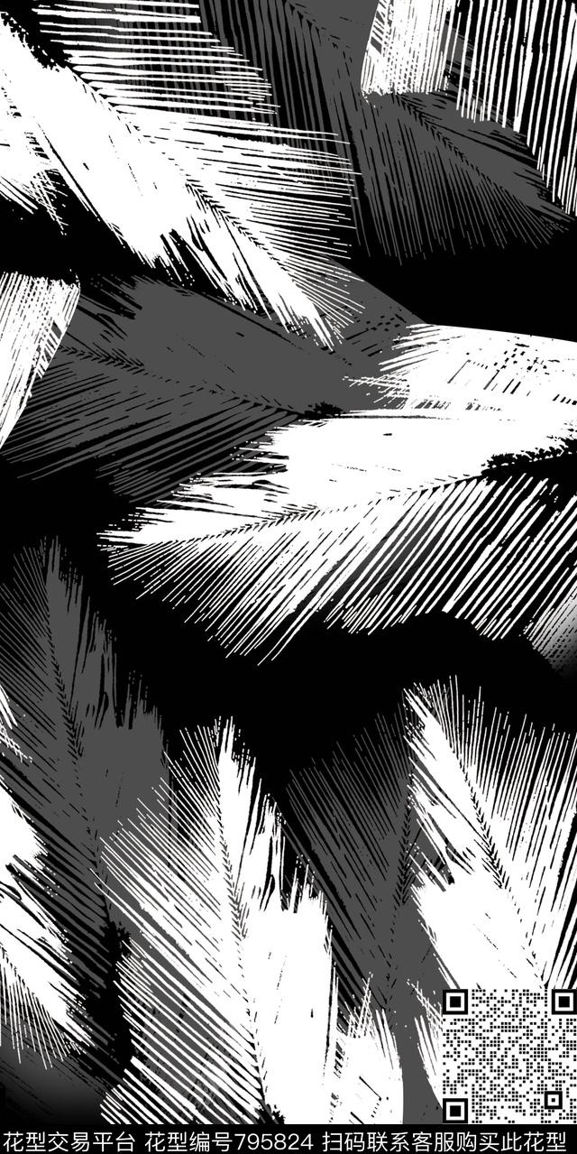 笔刷树叶纹理数码印花华亿平台下载（图片编号: 795824） - 瓦栏（Walan）